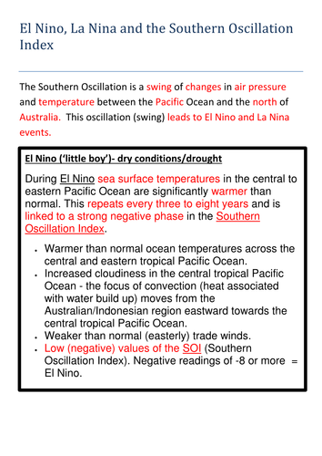 El Nino La Nina and the Southern Oscillation Index