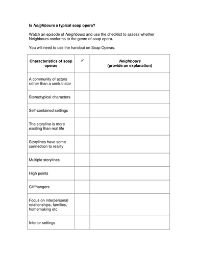 Investigating genre: Soap Operas
