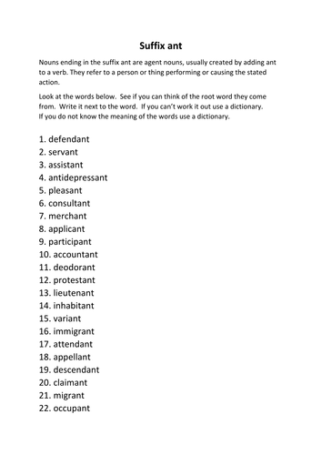 Spelling Words using the Suffix ant.