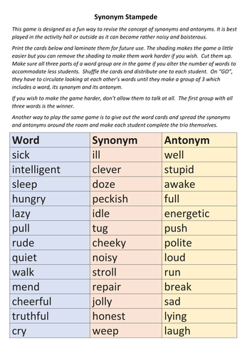 Synonym Stampede | Teaching Resources