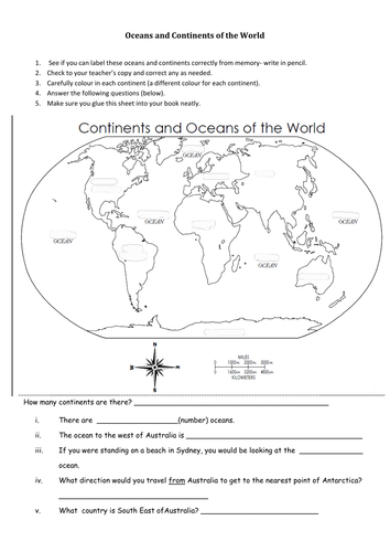 Oceans and Continents- worksheet