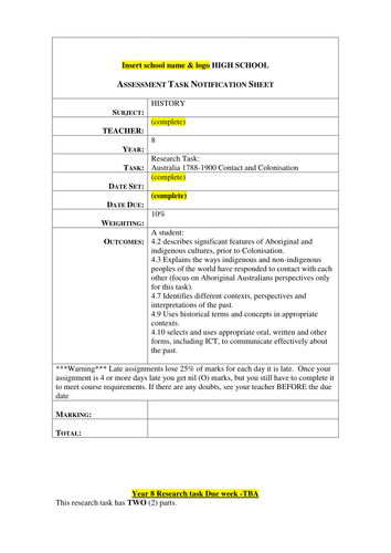 8 History- Assessment task options