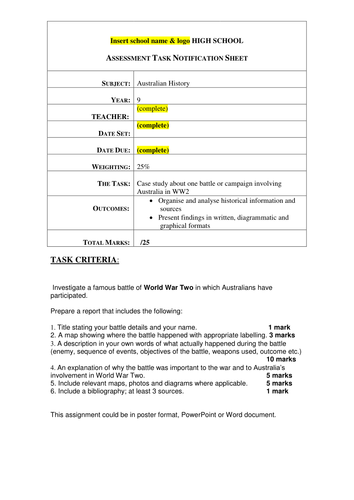 World War Two Assessment Task