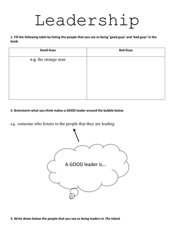The Island Worksheets