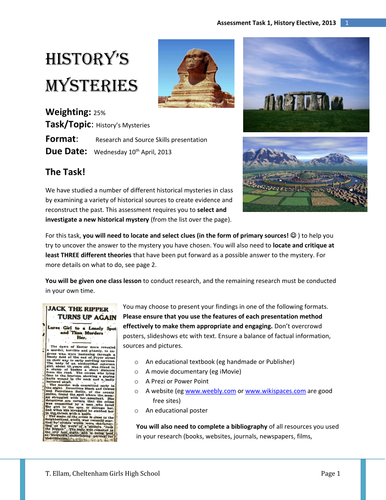 History Elective Assignment - Historical Mysteries