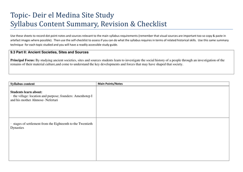 Deir el Medina Site Study Revision Aid