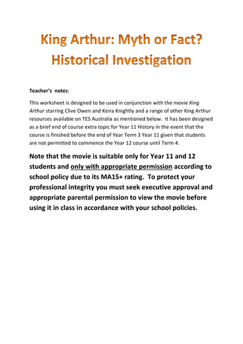 King Arthur Historical Investigation Year 11 Anc H