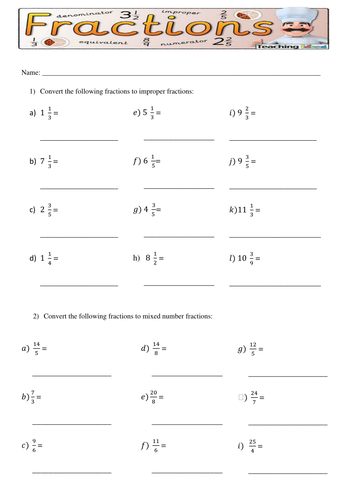 Converting Fractions Worksheet | Teaching Resources