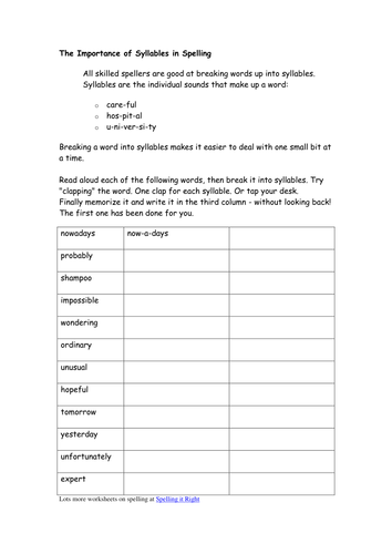 Breaking words into syllables | Teaching Resources