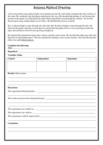 science research worksheet