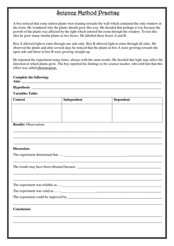 Science Method Worksheet