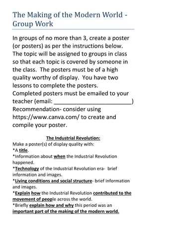 Overview Making of the Modern World Group Work