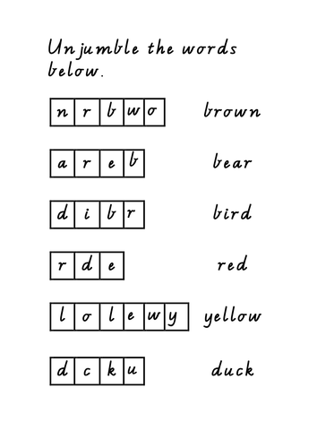 Brown Bear Brown Bear Unjumble The Words Teaching Resources