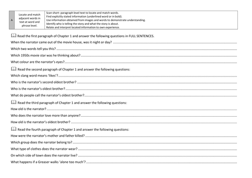 The Outsiders - Chapter 1 questions