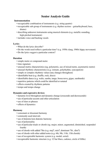 In depth Music Analysis guide for UKS3 KS4