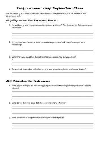 KS3 Music/Dance/Drama Group Performance Self-Assessment worksheet