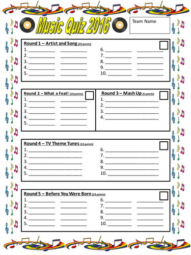 End Of Term Year Music Quiz 2016