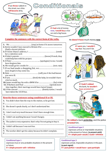 conditional sentences: type 1, type 2, type 3.