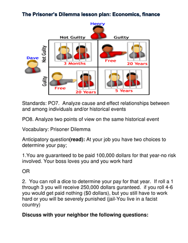 The Prisoner S Dilemma And Game Theory Teaching Resources