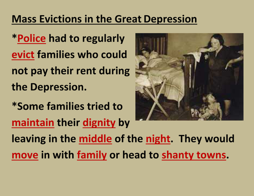 Mass Evictions during The Great Depression
