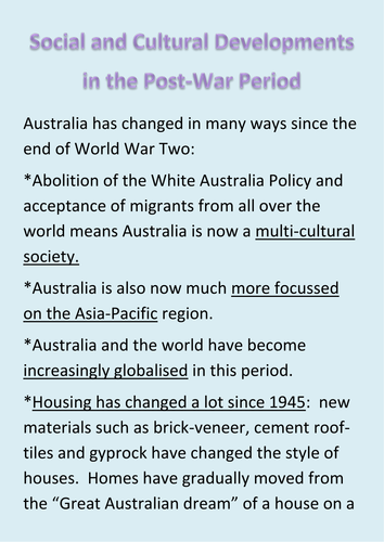 Australia since 1945- main themes of change