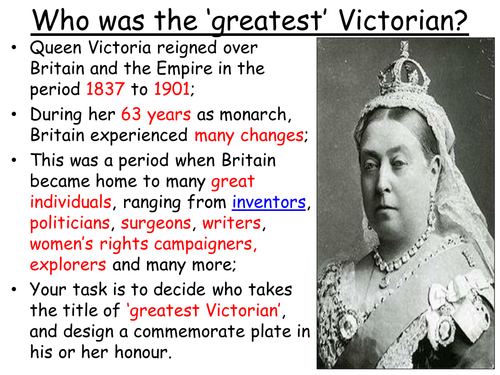 Who was the greatest Victorian? Design a commemmorative plate!