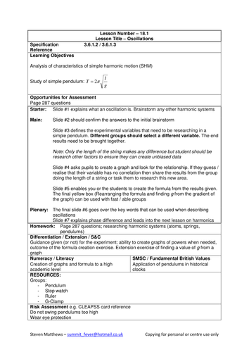 Physics A-Level Year 2 Lesson - Oscillations (Powerpoint AND lesson plan)