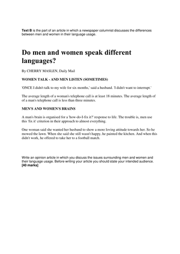 A Language and Gender Opinion Article Task for A Level