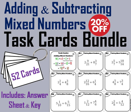 Adding and Subtracting Mixed Numbers Task Cards Bundle