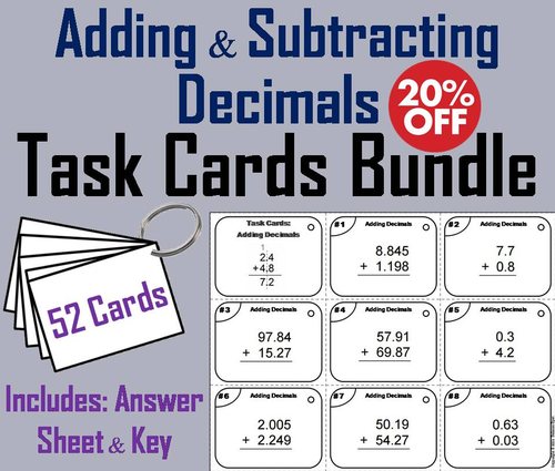 Adding and Subtracting Decimals Task Cards Bundle