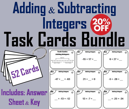 Adding and Subtracting Integers Task Cards Bundle