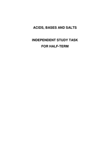 A Level Chemistry Acid, Base and salts assessment