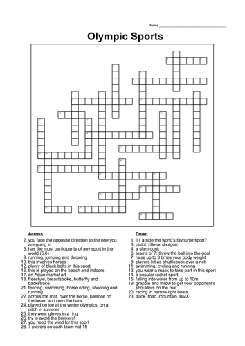 Olympic Sports Crossword and Word Search