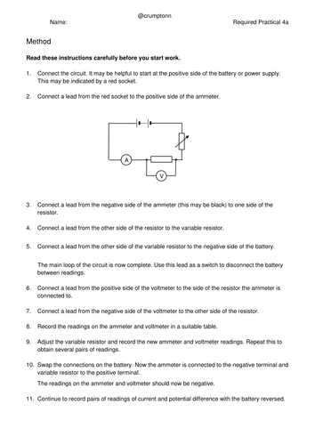 GCSE Physics Required Practical 4a - Resistance of a fixed resistor