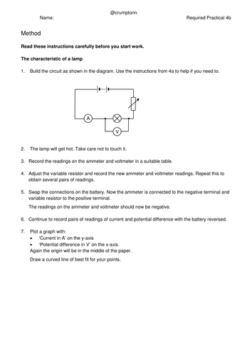 GCSE Physics Required Practical 4b - Resistance of a lamp