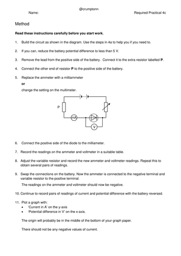 GCSE Physics Required practical 4c - Resistance of a diode