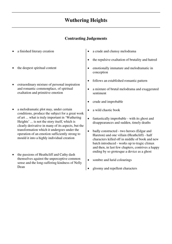 Wuthering Heights - notes about the text in time, stylistic features and romance