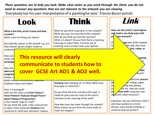 Gcse Art Annotation And Personal Response Worksheet Teaching Resources