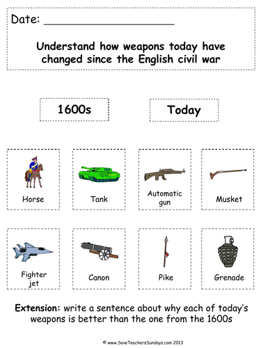 English Civil War KS1 Lesson Plan and Worksheets