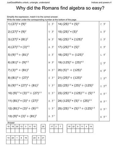 Index laws 4_Simplify to powers of 3 or 5, then apply laws of indices.