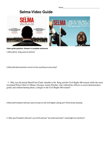 Selma 2014-Video Guide and Essay questions