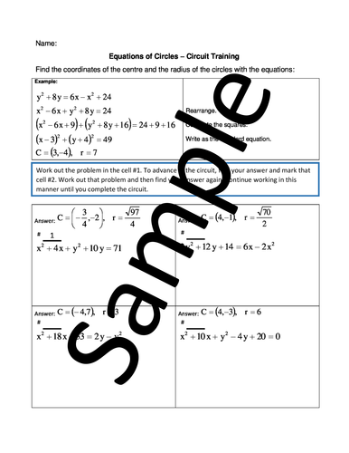 Equations of Circles – Circuit Training