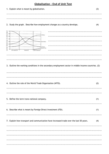 Edexcel GCSE Geography B - Globalisation - End of Unit Test and Review Sheet