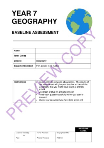 geography ks3 baseline assessment test for year 7 full preview copy teaching resources