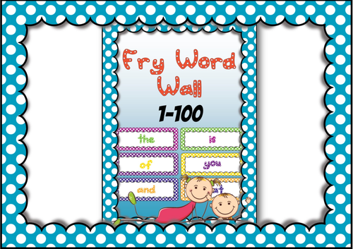 Fry Word List Word Wall Cards in Polka Dots 1 to 100