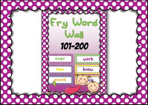 Fry Word List Word Wall Cards in Polka Dots 101 to 200