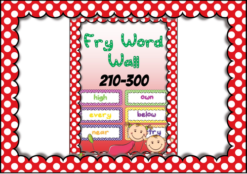 Fry Word List Word Wall Cards in Polka Dots 201 to 300