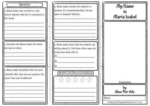 my name is maria isabel comprehension foldable teaching resources