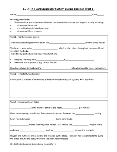 Edexcel GCSE PE 1.2.2: A healt hy, active lifestyle and your cardiovascular system