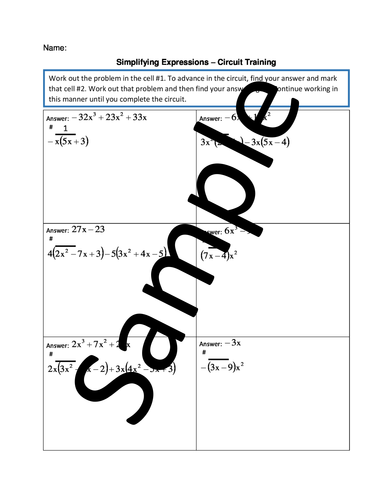 Simplifying Expressions – Circuit Training